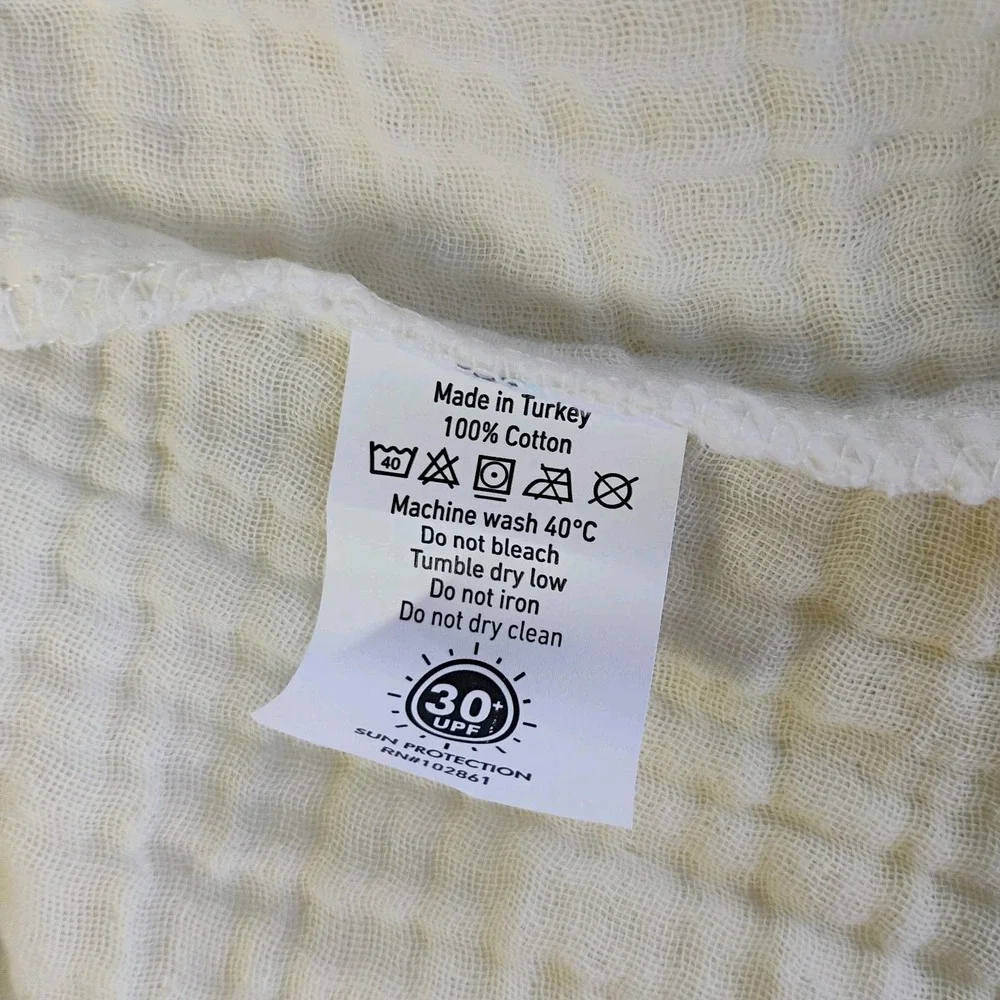 Hammacher Schlemmer UPF 30 Turkish Cotton Cover Up Wrap Dress Ecru Womens S/M - Picture 11 of 13